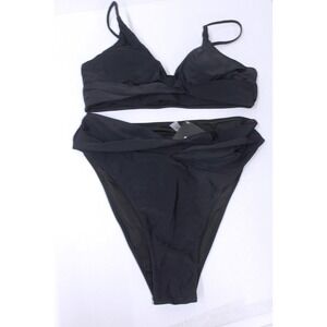 SUUKSESS Black High Waisted Bikini Set Two Piece Swimsuit Size L /#26610